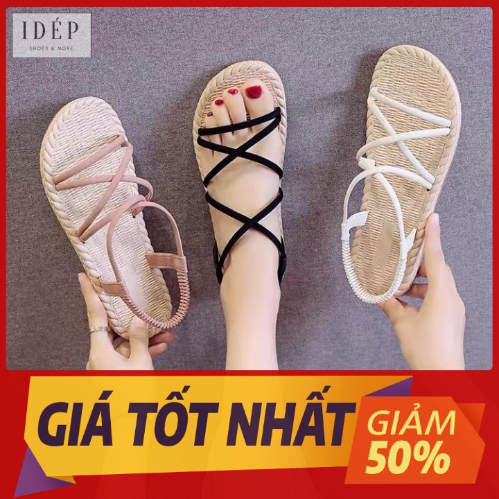 Giày sandal nữ quai chéo nhựa giả cói siêu bền IDép - GL002