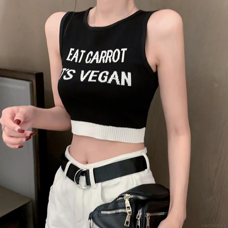 Áo Tank Top Dệt Kim Không Tay In Chữ Cá Tính Cho Nữ | BigBuy360 - bigbuy360.vn