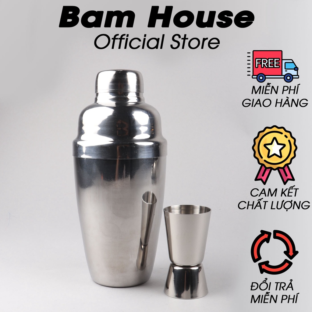 Combo bình lắc và ly đong định lượng pha chế 2 đầu inox 304 Bam House sáng bóng cao cấp BLD01 – Gia dụng bếp