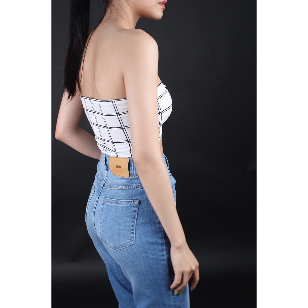 Q8074 - Áo ống croptop F21 cột cổ phối ô vuông