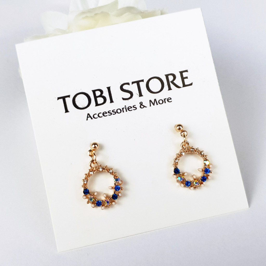 Khuyên tai dễ thương vòng hoa đính đá nhiều màu sắc NO SKU 78 TOBI STORE