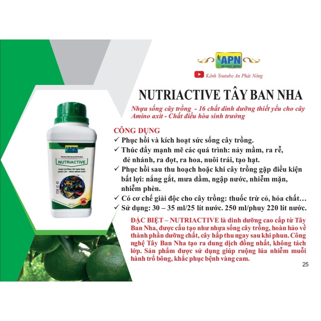 NUTRIACTIVE TÂY BAN NHA 500ml KÍCH THÍCH SINH TRƯỞNG MẠNH MẼ CHO CÂY LÚA, HOA KIỂNG, CÂY ĂN TRÁI