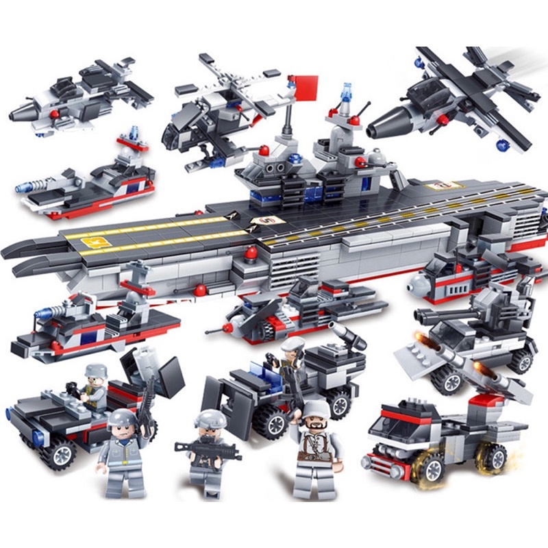 [HOT] Bộ đồ chơi xếp hình LEGO MINGDI tàu chiến 763 Mảnh, Lắp ráp 12 chiếc xe và máy bay Tphcm