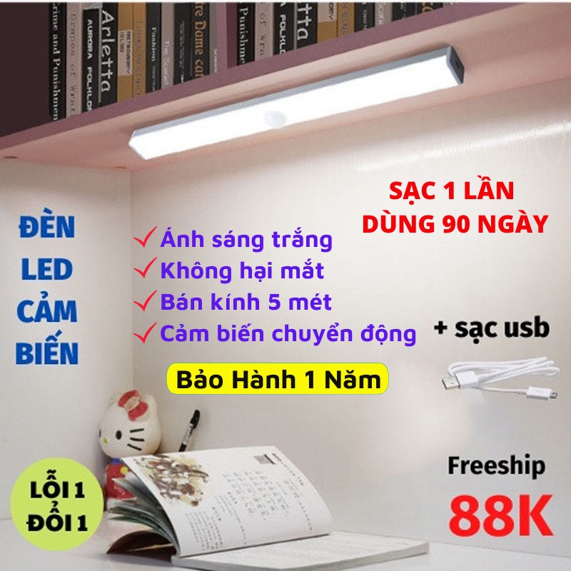 Đèn Cảm Biến Đèn Led Cảm Biến Chuyển Động Thông Minh Không Dây Dùng Pin Sạc Đen Duy Thắng