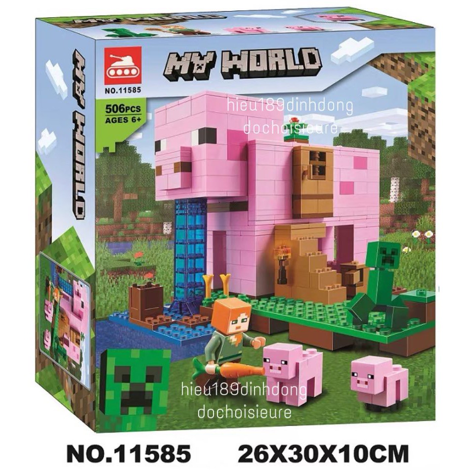 Lắp ráp xếp hình non Lego Minecraft My World The Pig House 21170, lari 11585 : Ngôi Nhà Heo Lợn 506 mảnh