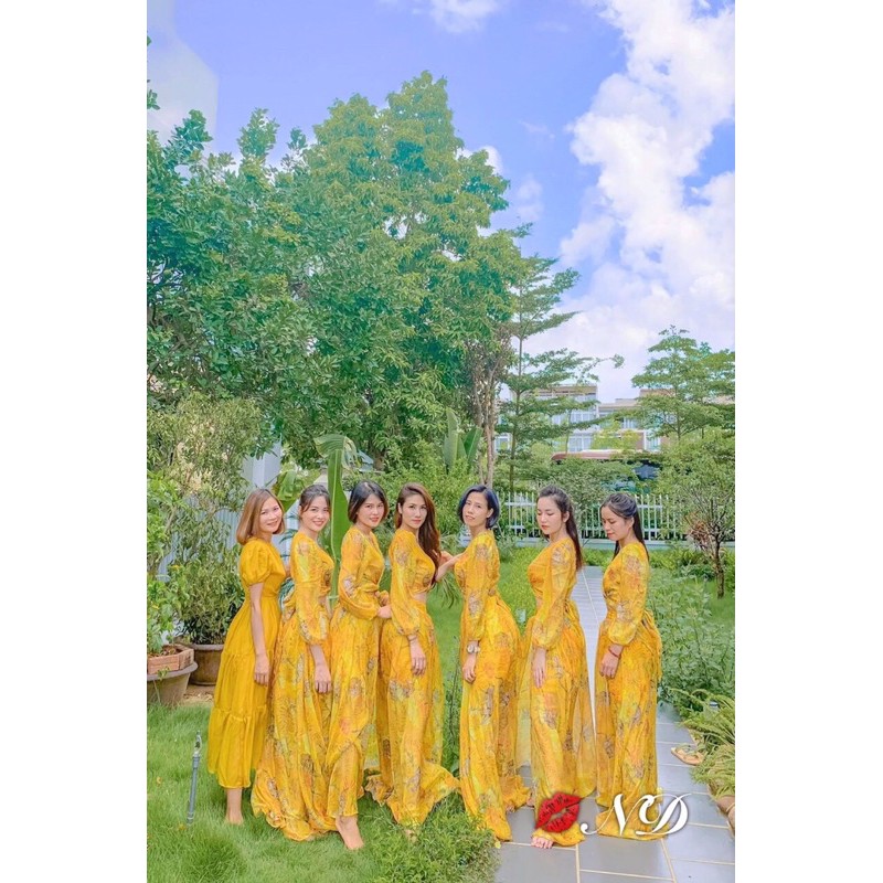 Sét Váy Maxi Hoa Vàng Kèm Tuban | BigBuy360 - bigbuy360.vn