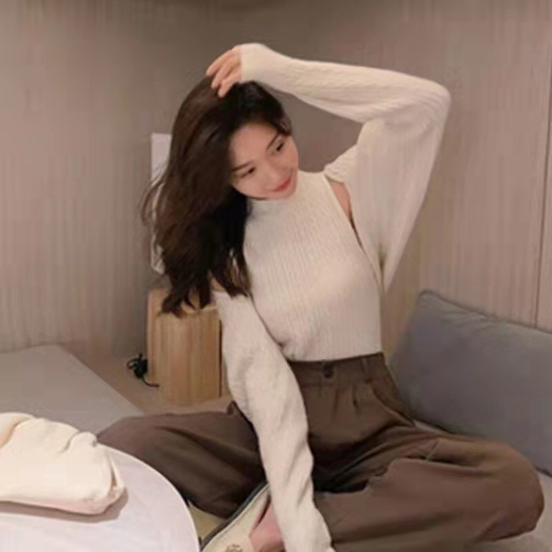 áo cardigan len cánh dơi dáng croptop kèm áo len 3 lỗ cổ tròn
