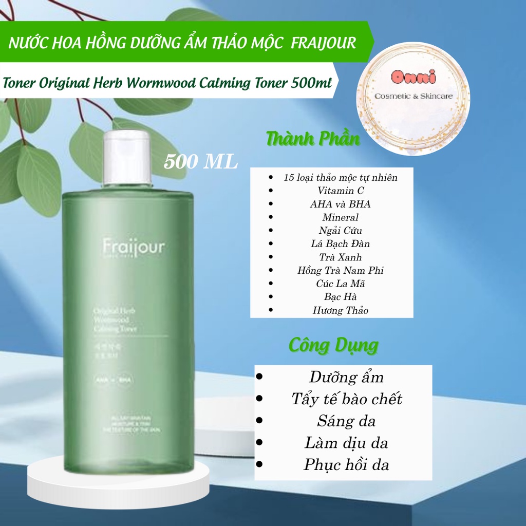 Nước hoa hồng ngải cứu thảo mộc Fraijour Original Herb Wormwood Calming Toner 500ml