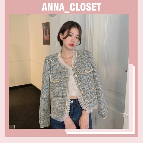 Áo dạ tweed phối viền ren phong cách tiểu thư siêu xinh_ hàng order QCCC