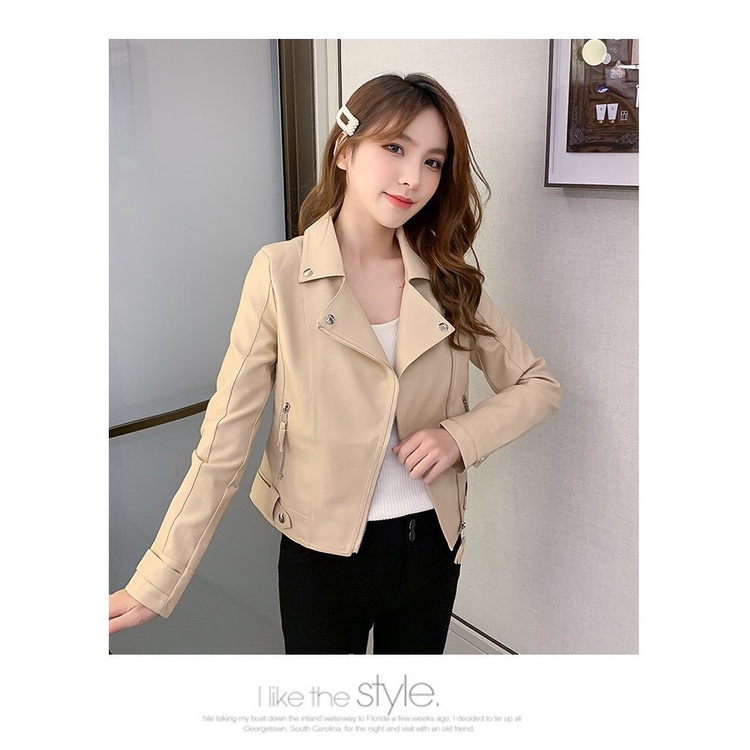 Áo da khoác nữ Quảng Châu cổ bẻ bền đẹp bảo hành 2 năm không bong tróc mẫu mới màu hồng be nâu đen 928