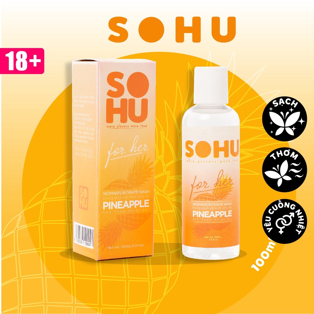 Dung dịch vệ sinh phụ nữ hương dứa nhiệt đới SOHU HCM khử mùi tự nhiên lành tính chai 100ml