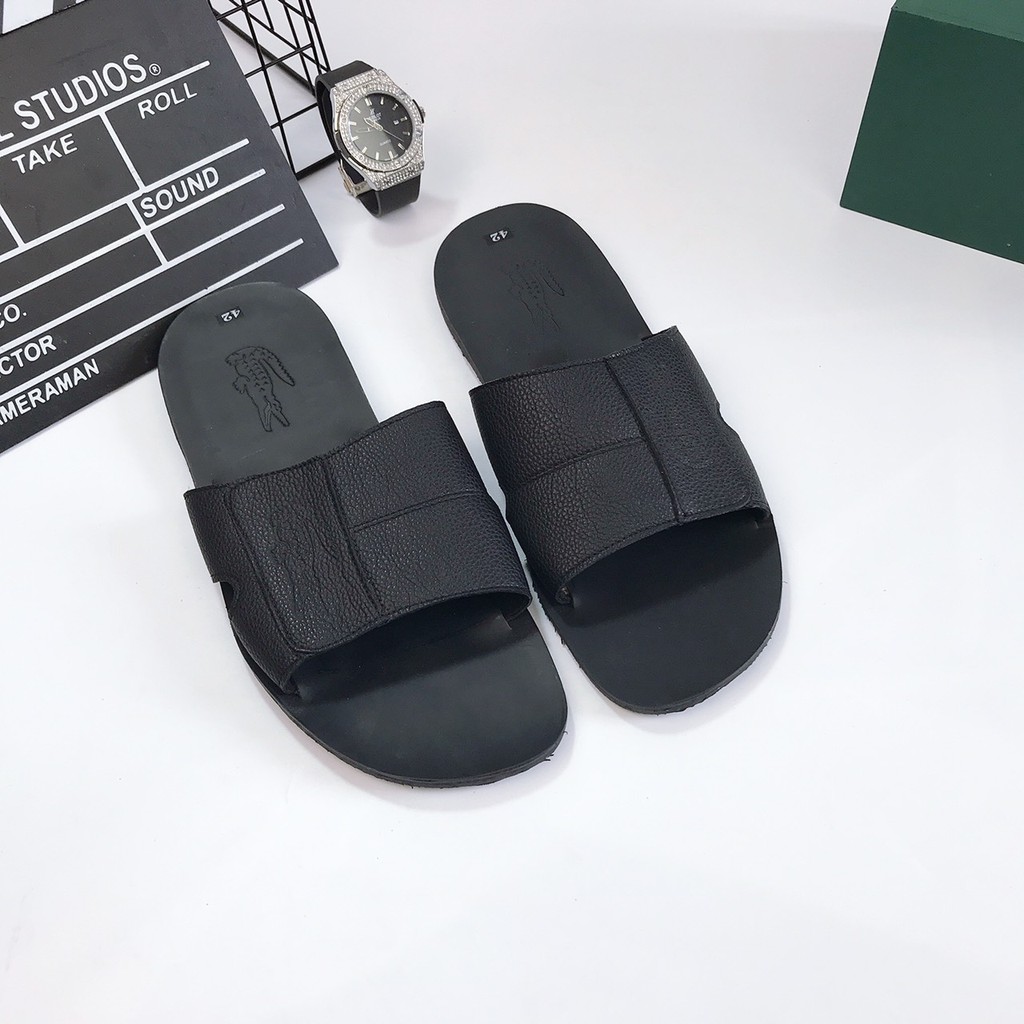 HANO - Dép da nam cá sấu bản ngang da bò thật đế cao su xịn D1211