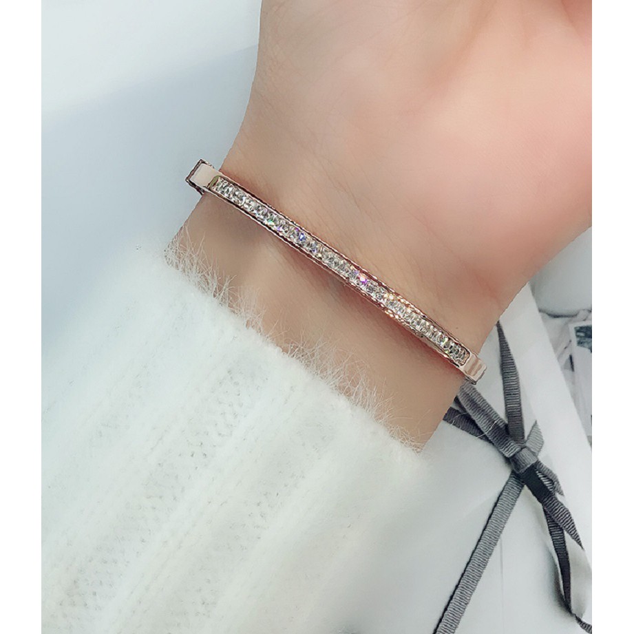 Vòng Tay Thép Titan Màu Vàng Hồng Đính Kim Cương Giả Thời Trang Hàn Quốc Cho Nữ | BigBuy360 - bigbuy360.vn