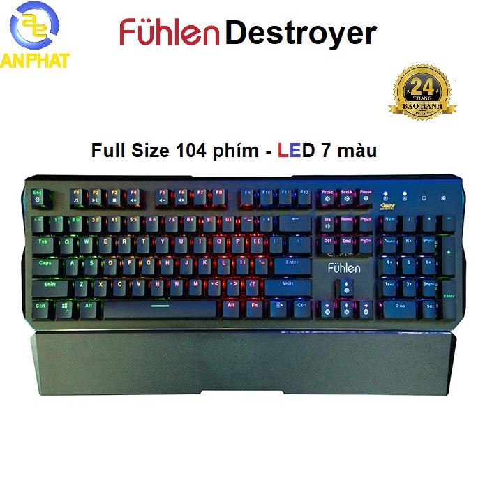 Bàn Phím cơ Fuhlen D (Destroyer) Kailh blue switch – LED RAINBOW 7 màu - Chính hãng BH 24 tháng