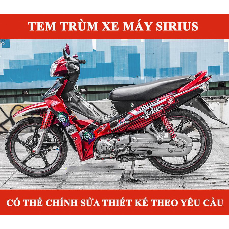 Tem trùm Sirius đỏ đen joker rc, độ team decal xe máy si spark rẻ đẹp