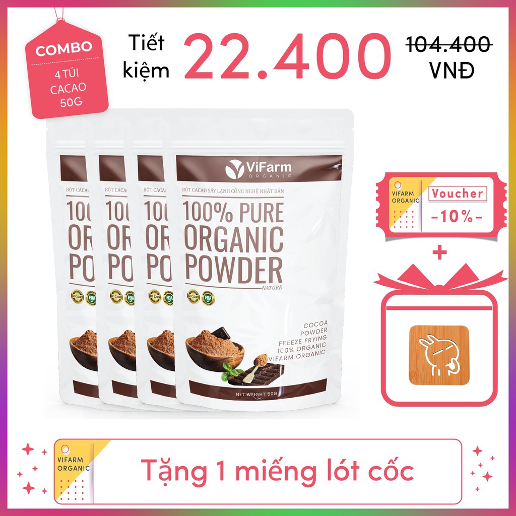 Bột Ca Cao Nguyên Chất 100% ViFarm 50Gram, Bột Cacao không đường, Hỗ Trợ Giảm Cân, Ăn Kiêng