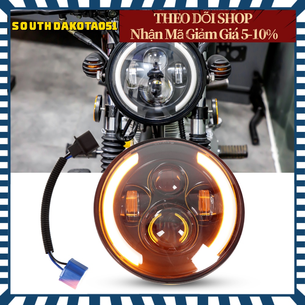 Đèn Pha LED Halo Hình Tròn 7 Inch Màu Sắc Đôi Thông Dụng Thay Thế Cho Road Star VStar 650 Royal Star