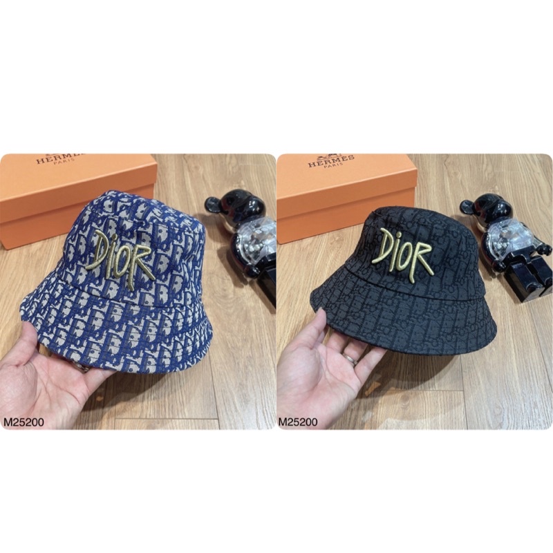 [Ảnh thật]Nón tai bèo canvas chữ thêu Dior thời trang nam nữ