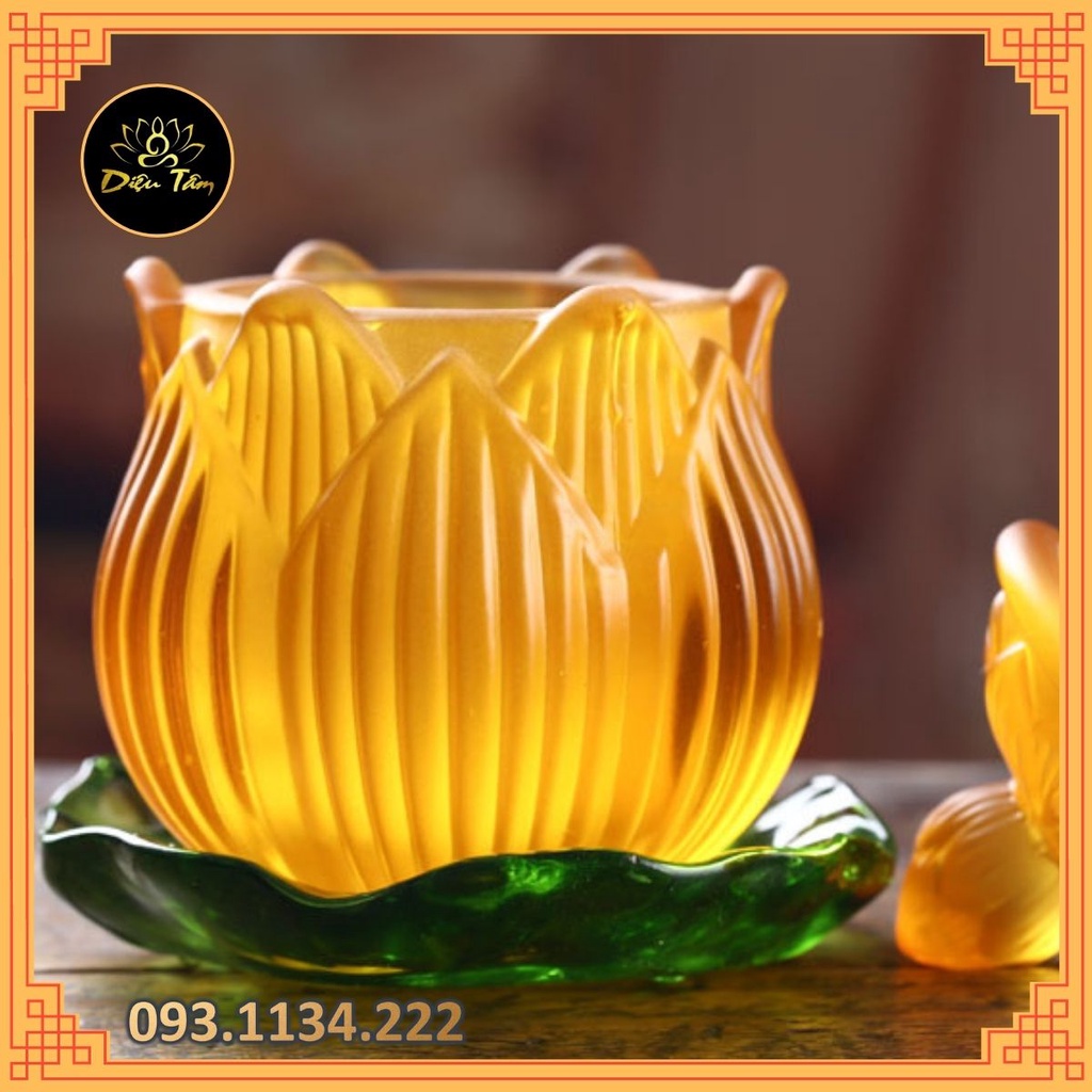 Chén thờ cúng phật, đồ thờ cúng gia tiên ly sen vàng lưu ly