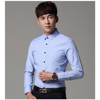 Áo sơ mi nam dài tay cotton lụa màu đen