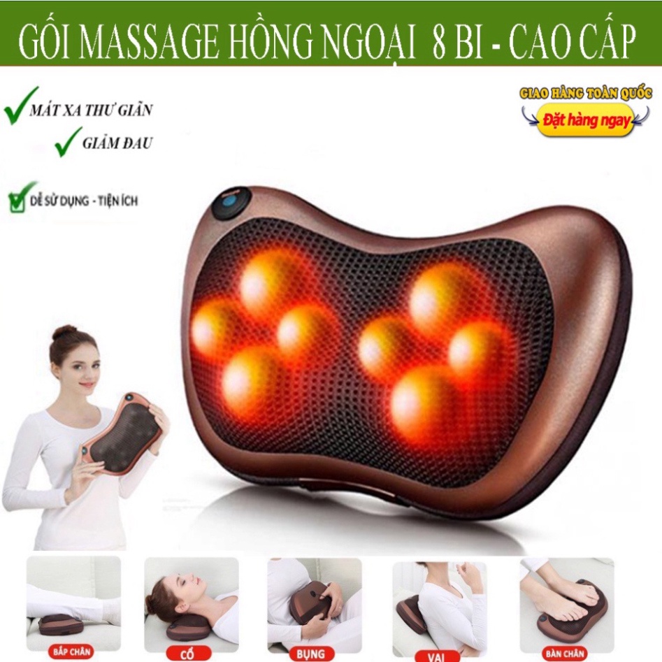 Gối Massage Hồng Ngoại 8 Bi 2 Chiều Cao Cấp- Máy, Gối Mát Xa Cổ Vai Gáy Công Nghệ Nhật Bản,GIẢM GIÁ CỰ