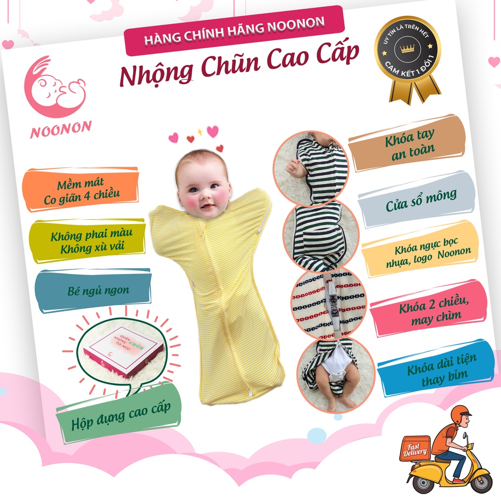 Nhộng chũn cho bé  FREESHIP  Chũn Quấn Noonon Khoá Mở Tay Giúp Bé Ngủ Ngon Không Giật Mình-NCD02