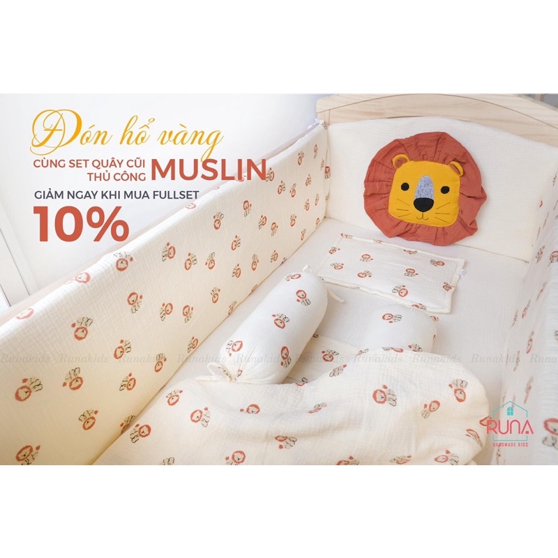 vải xô muslin 2 lớp hình sư tử đỏ mới chất đẹp mềm mịn may khăn tắm bé trai