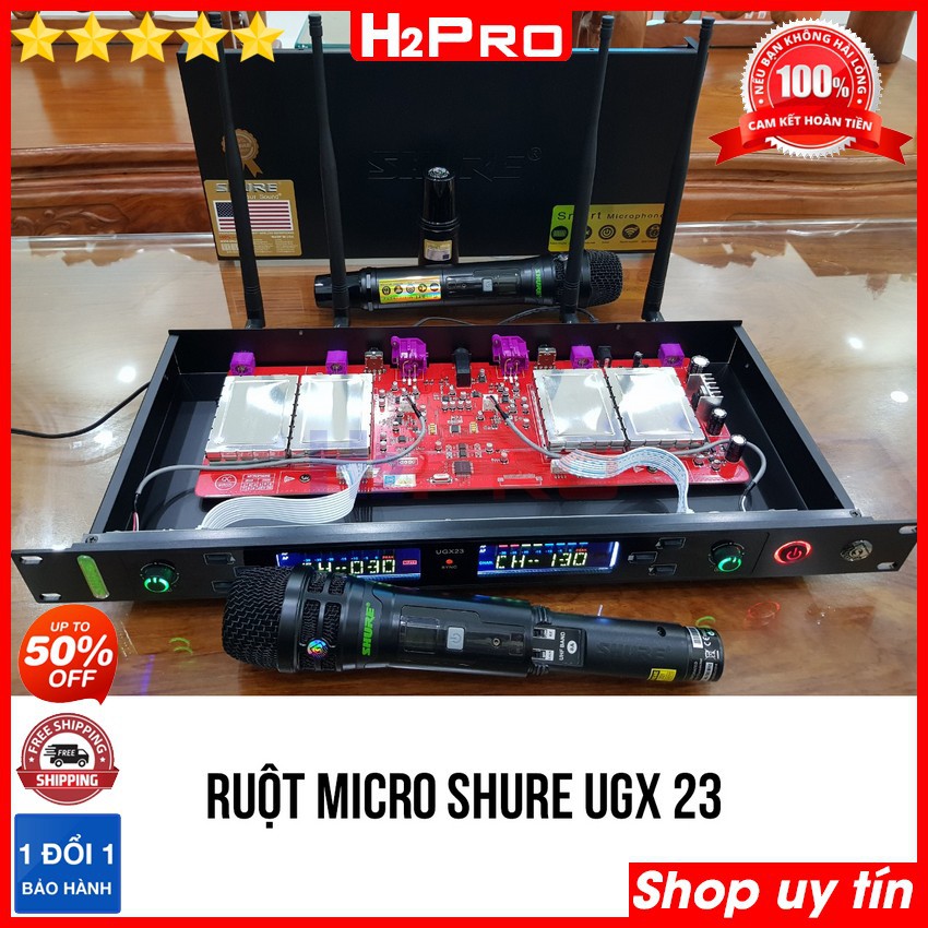 Bộ 02 micro không dây Shure UGX 23 H2Pro-4 râu anten, micro karaoke cao cấp mic hút, tiếng sáng, chống hú (tặng quà 60k)