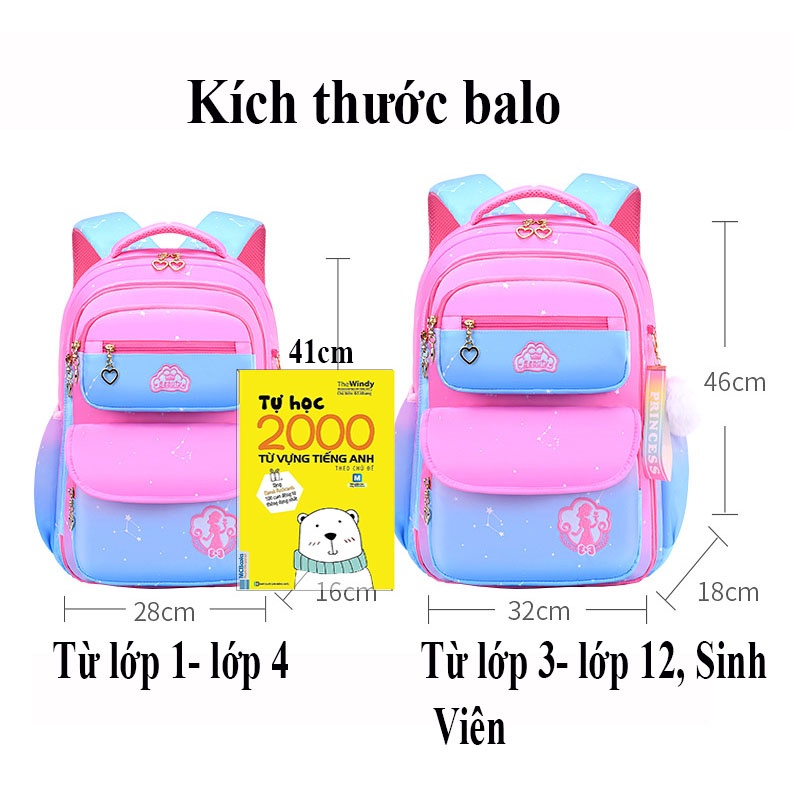 Balo chống gù học sinh siêu nhẹ chống thấm, họa tiết đáng yêu cho bé gái cấp 1, cấp 2