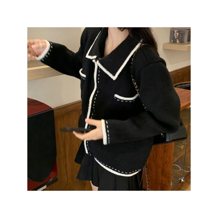 Xiaoxiang Áo Khoác Cardigan Dệt Kim Màu Sắc Tương Phản Thời Trang Xuân Thu Dành Cho Nữ