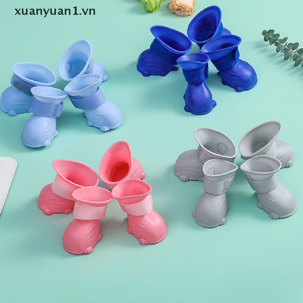Set 4 Vỏ Bọc Giày Đi Mưa Chống Trượt Chống Thấm Nước Dành Cho Thú Cưng