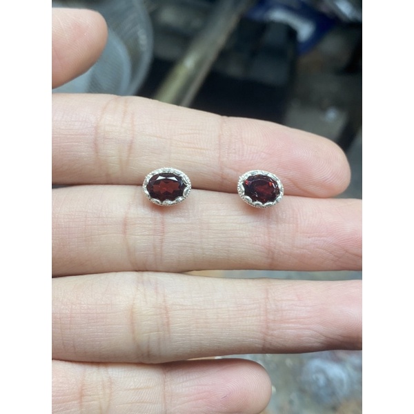 Bông tai bạc 950 đá ganet!