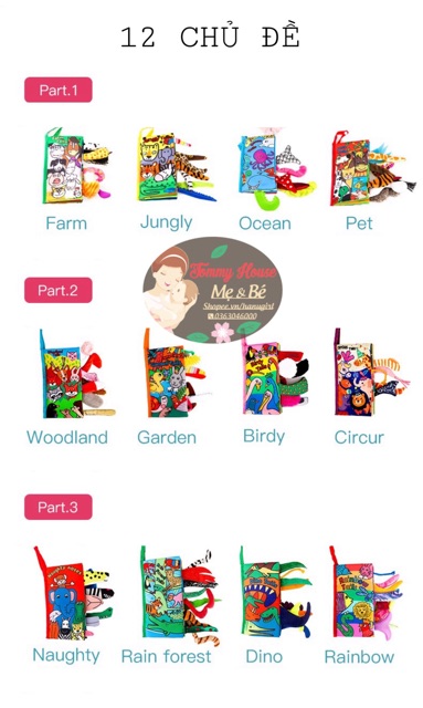 Sách vải đuôi 3D 12 chủ đề Tochang cho bé khám phá thế giới