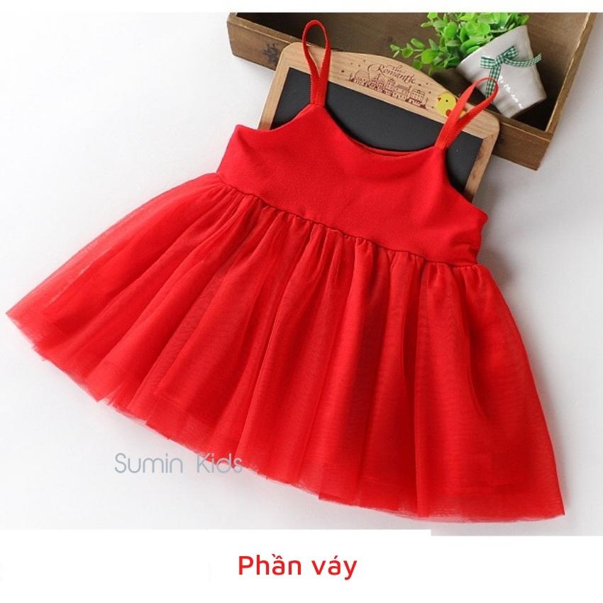 Váy tết cho bé gái mẫu đầm đỏ QC siêu xinh Sumin Kids