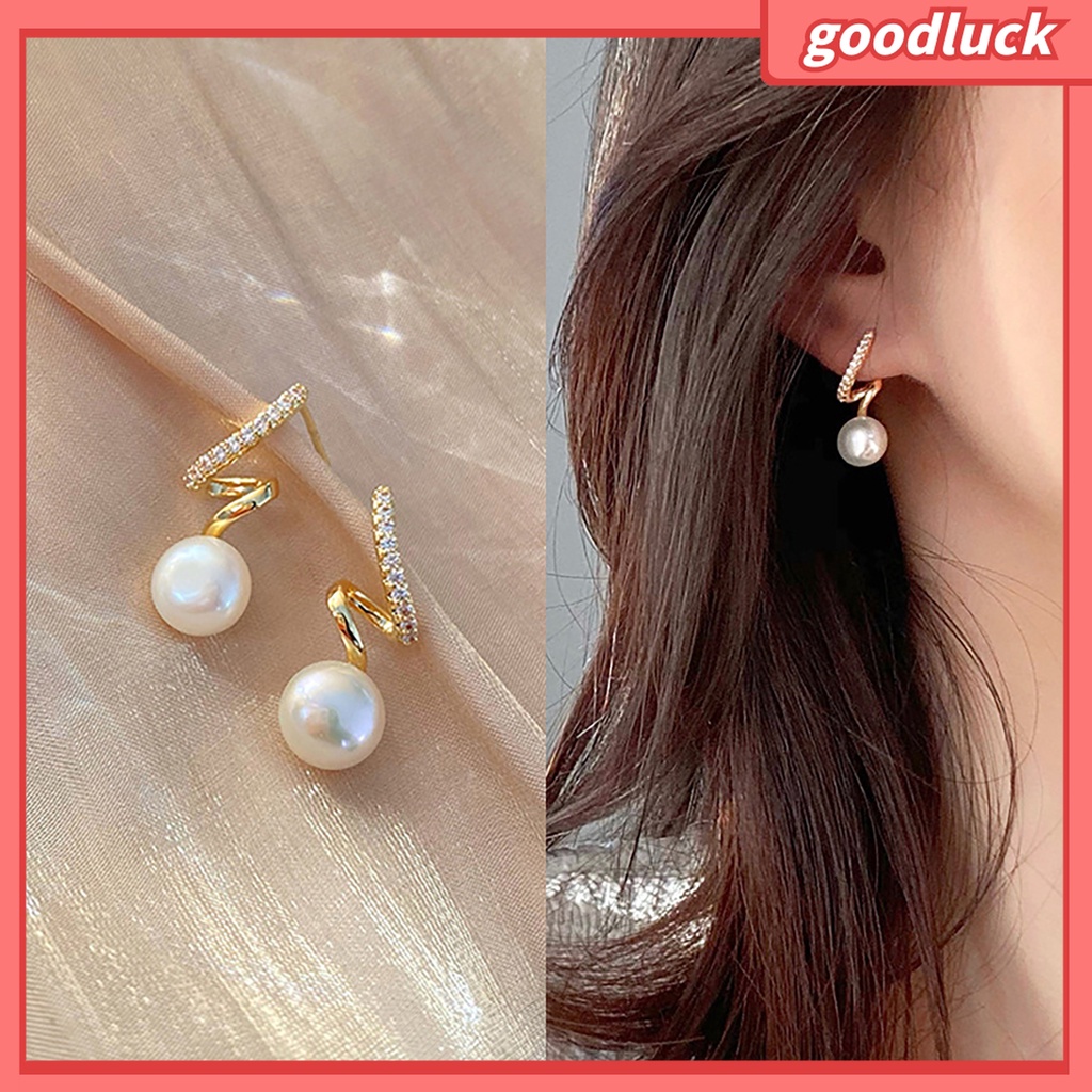 Goodluck| 1 Đôi Khuyên Tai Dạng Hạt Xoắn Đính Ngọc Trai Nhân Tạo Phong Cách Hàn Quốc