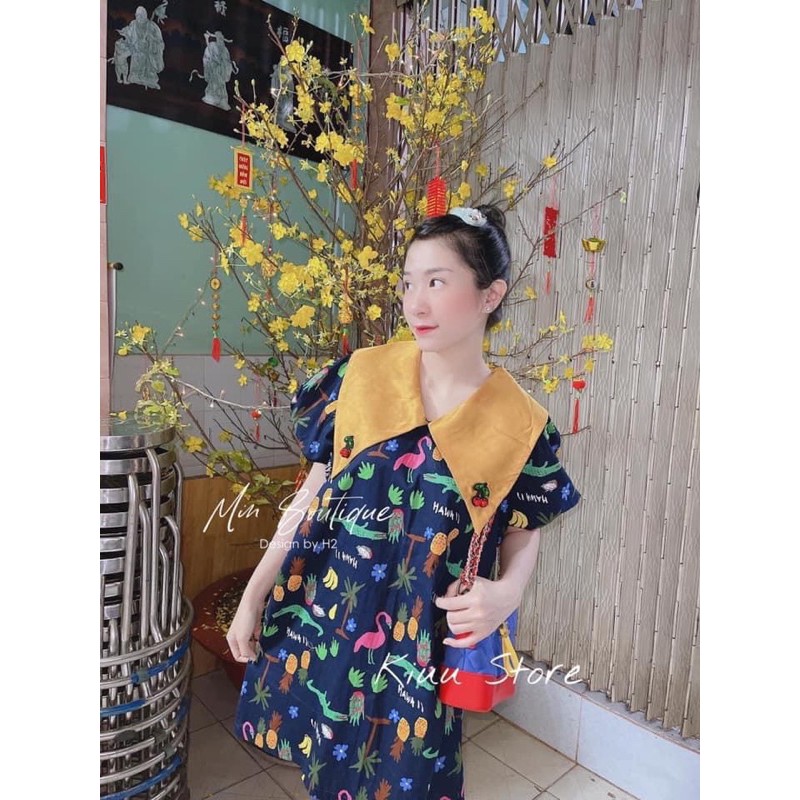 BÁN SỈ VÁY HOẠ TIẾT PHA CỔ VÀNG CHO NỮ | BigBuy360 - bigbuy360.vn