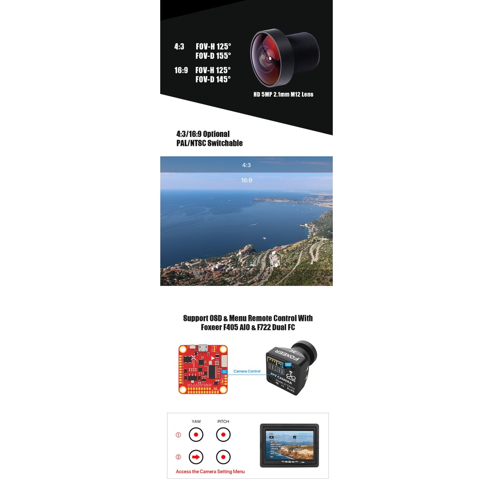 Camera Mini HD 5MP 2.1mm M12 Lens 1200TVL FPV 4:3/16:9 NTSC/PAL Có Thể Điều Chỉnh 4M