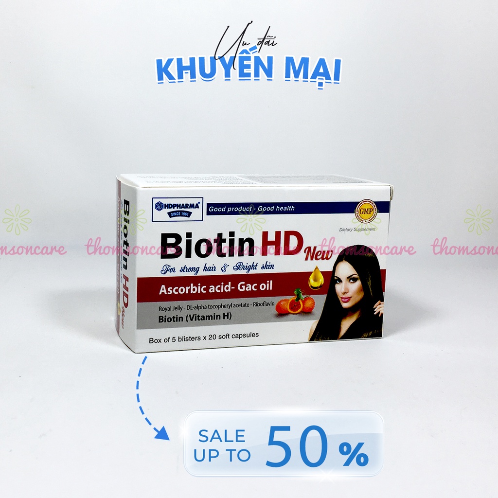 Bổ sung Biotin Vitamin H - giúp giảm rụng róc, sạm da - Hộp 100 viên uống mọc tóc