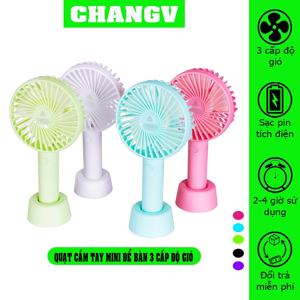 Quạt cầm tay mini để bàn tích điện N9 3 cấp độ gió tặng kèm pin