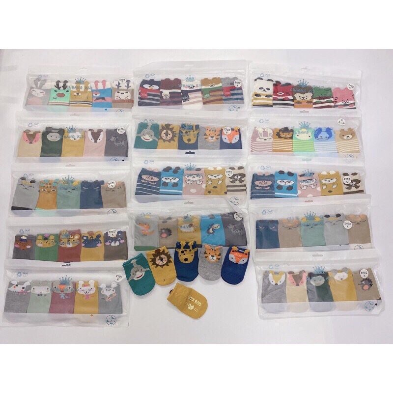 Set 5 Đôi Tất Cổ Ngắn Có Chống Trơn Cho Bé Trai, Bé Gái 0-3Y, Túi Zip Loại Đẹp
