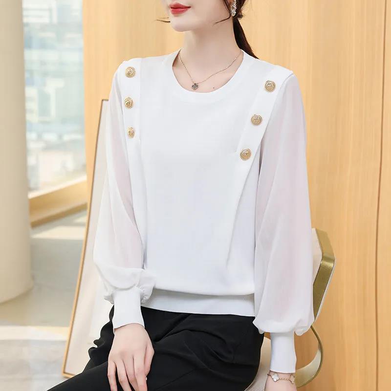 Áo sweater Dệt Kim Tay Dài Phối Ren Lưới Mỏng Thời Trang Xuân Hè 2022 Cho Nữ