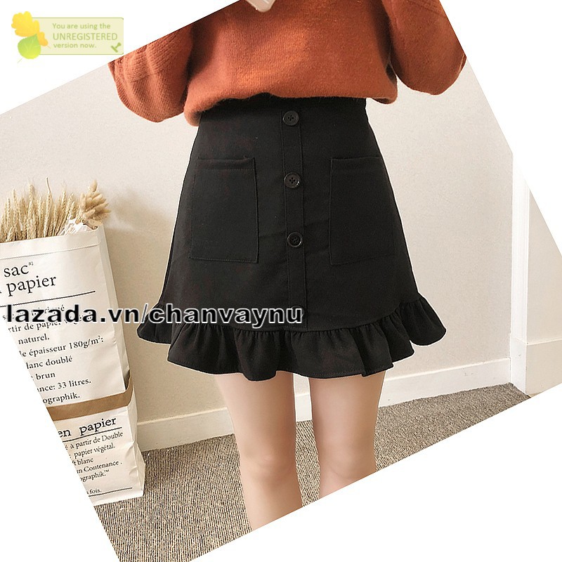 Chân váy kaki đuôi cá nút Đen MT278  size SML | BigBuy360 - bigbuy360.vn