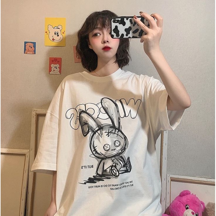 Áo thun Tay Lỡ Unisex BUNNY WIOOPS, Áo Phông Nam Nữ Form Rộng, có hình ảnh video thật M247 DIEMHANG2K11