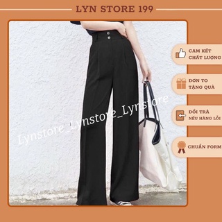 Quần ống rộng suông dài lưng cao đẹp 2 khuy khóa giữa vải mềm dài 1m phong cách Hàn Quốc Q10