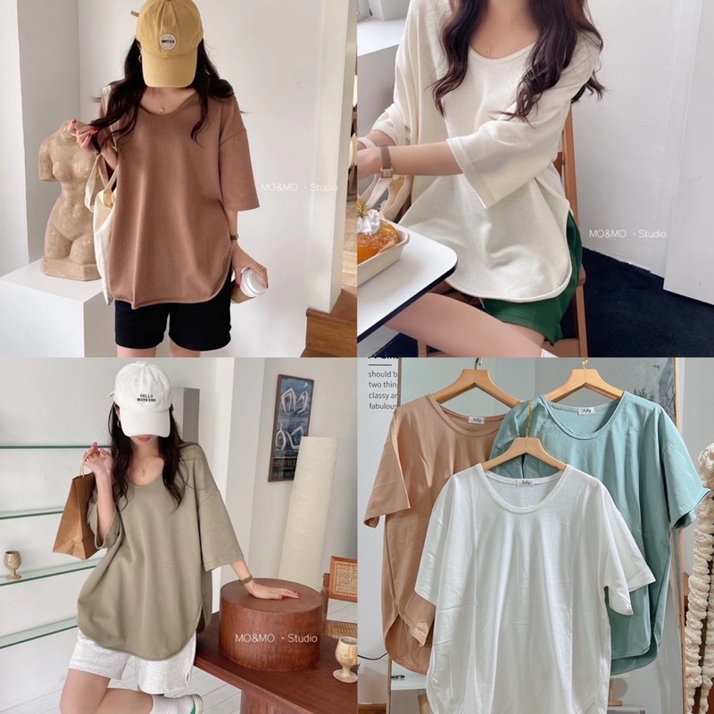 [Ảnh thật/Video]Áo phông nữ vạt tôm dáng mới Áo thun nữ cổ vát form rộng kiểu năng động cá tính