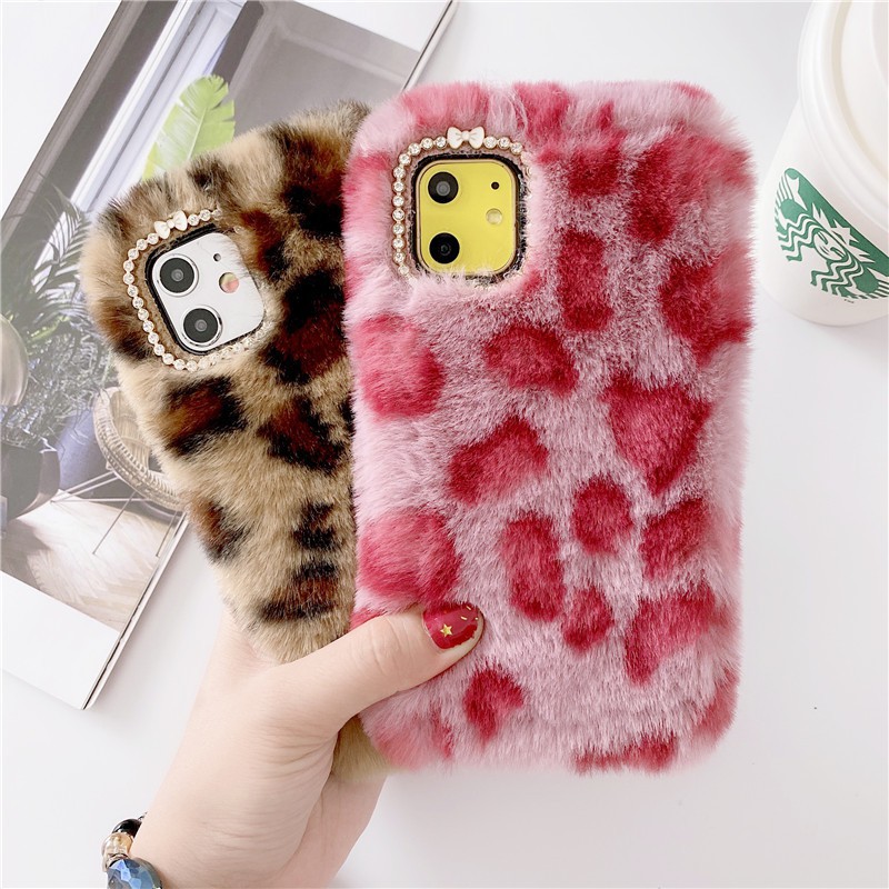 Ốp Điện Thoại Mềm Phối Lông Thỏ Họa Tiết Da Báo Dành Cho iPhone 14 13 12 11 Pro MAX XR X XS MAX 7 8 6 6s Plus