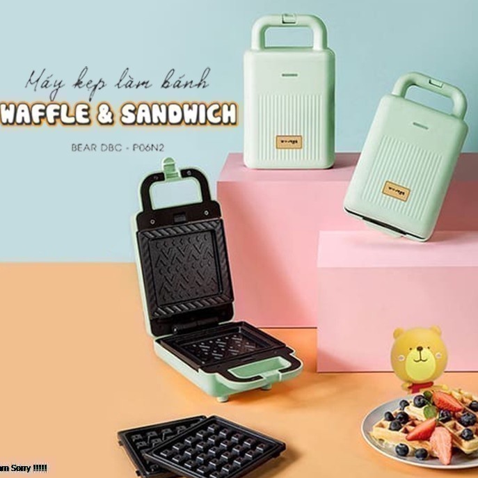 Máy kẹp nướng bánh Bear 2 khuôn waffle, bánh mì buổi sáng