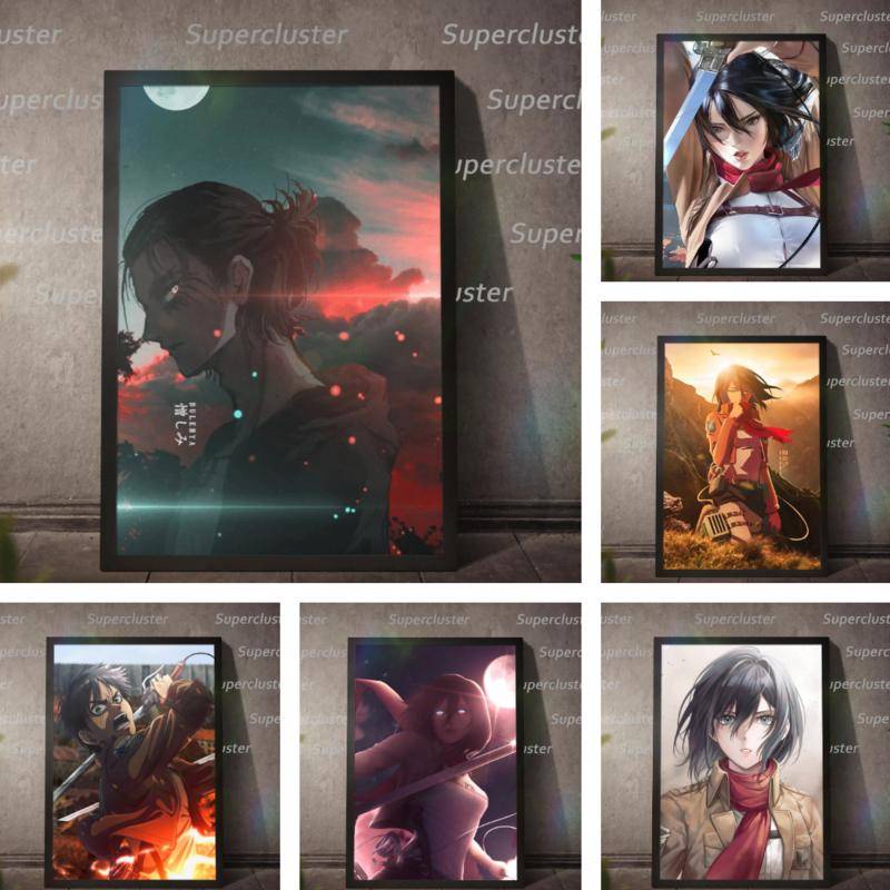 Tranh Vải Bạt Treo Tường In Hình Attack On Titan Eren Và Mikasa Trang Trí Nhà Cửa