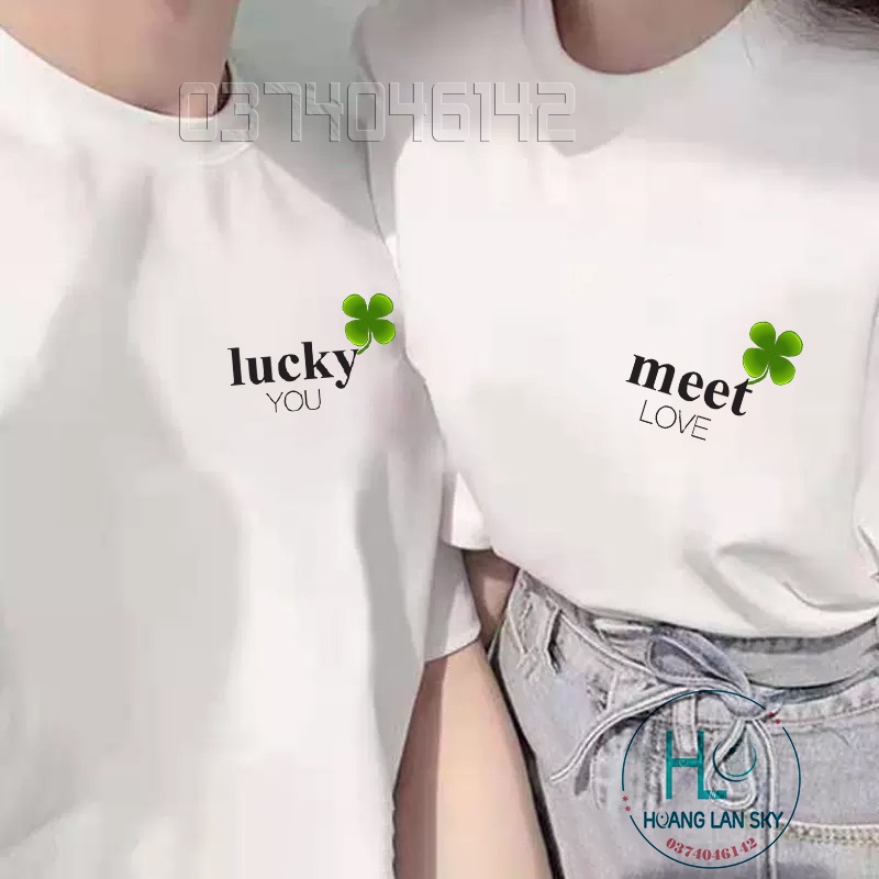 Áo thun cặp nam nữ cỏ 4 lá may mắn Lucky love