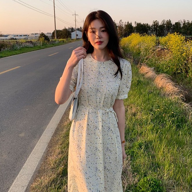 Đầm voan hoa ngắn tay xinh xắn phong cách Hàn Quốc 42660